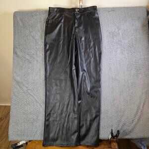 Womens Black Faux Leather Pants Vegan Leather Straight Leg Stretch‎ Size L